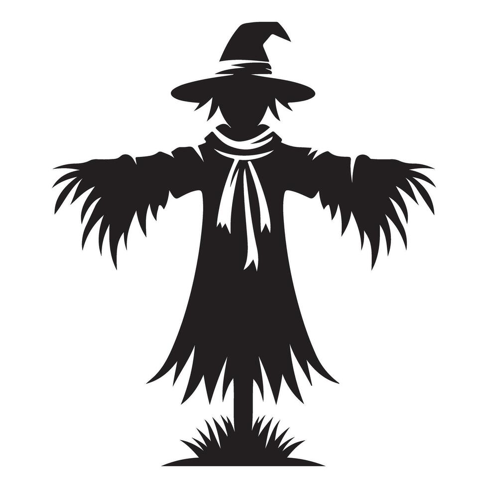 Friendly Scarecrow Silhouette Farm Decoration Art vector