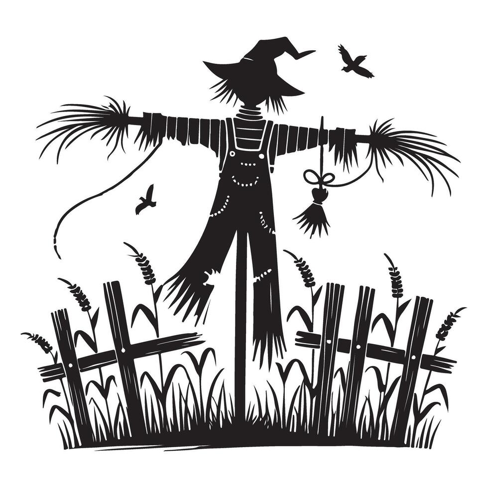 Friendly Scarecrow Silhouette Illustration Design vector