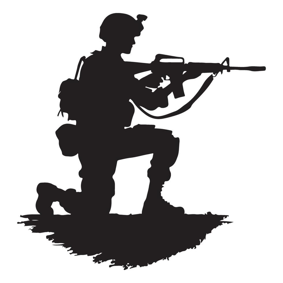 Kneeling Soldier Silhouette Illustration Art vector