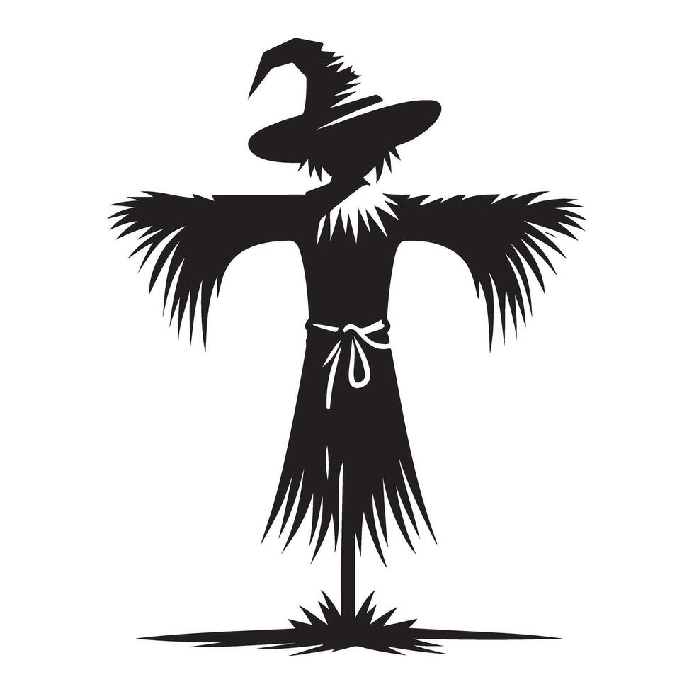 Witch Scarecrow Silhouette Illustration for Halloween Decoration vector