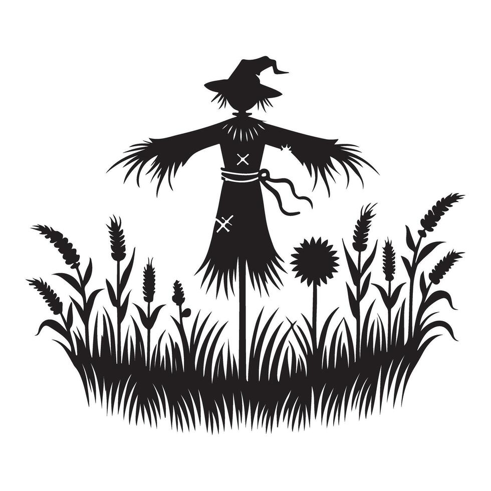 Scarecrow in Field Silhouette Illustration vector