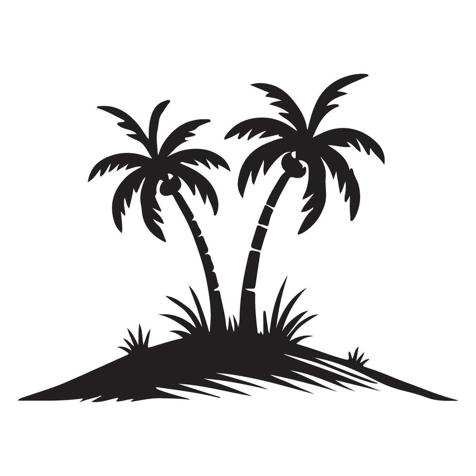 Two Palm Trees on Island Silhouette Illustration vector