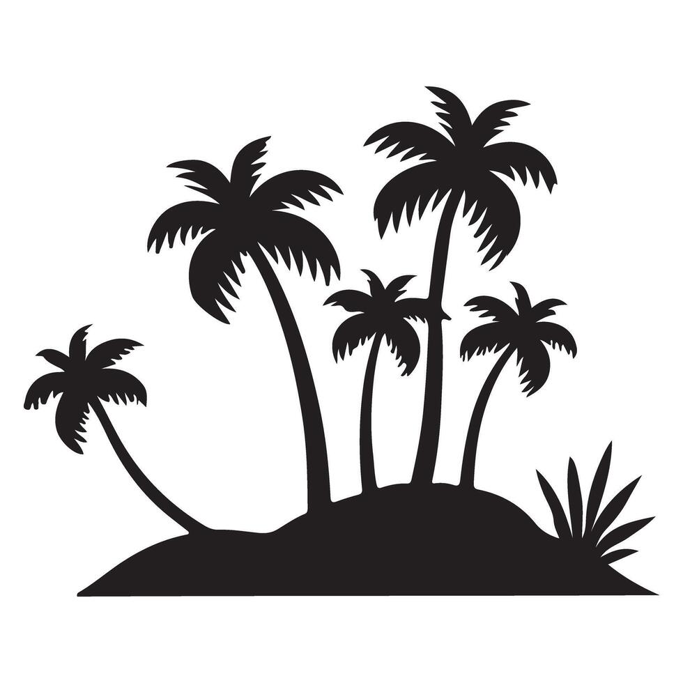 Palm Trees on Island Silhouette Tropical Scene vector