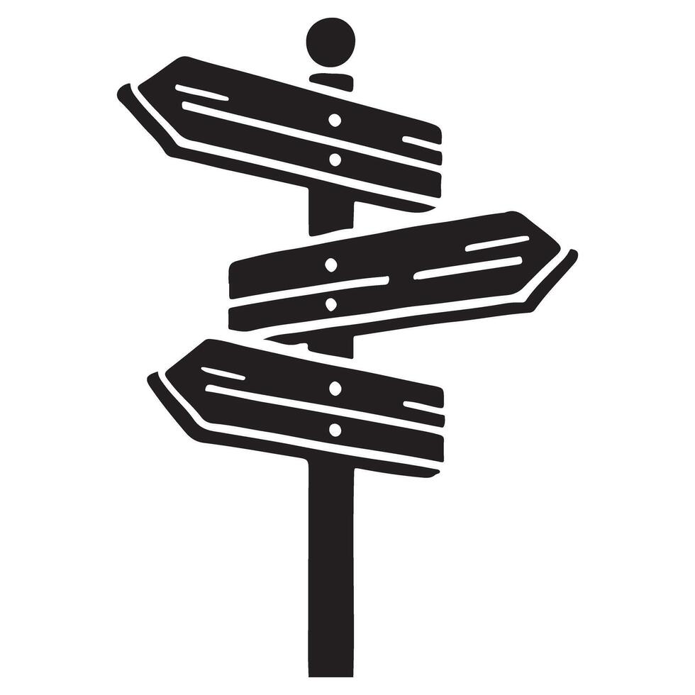 Triple Wooden Signpost Silhouette Illustration vector