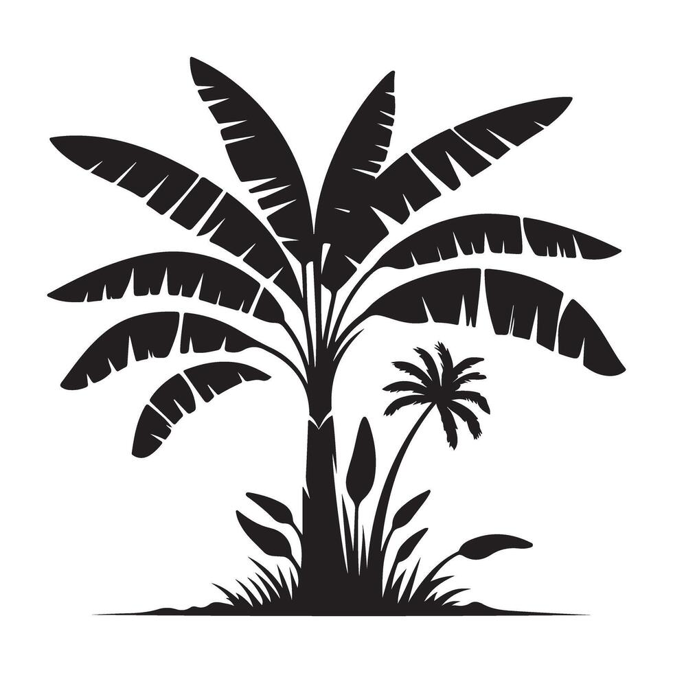Banana and Palm Trees Silhouette Tropical Paradise vector