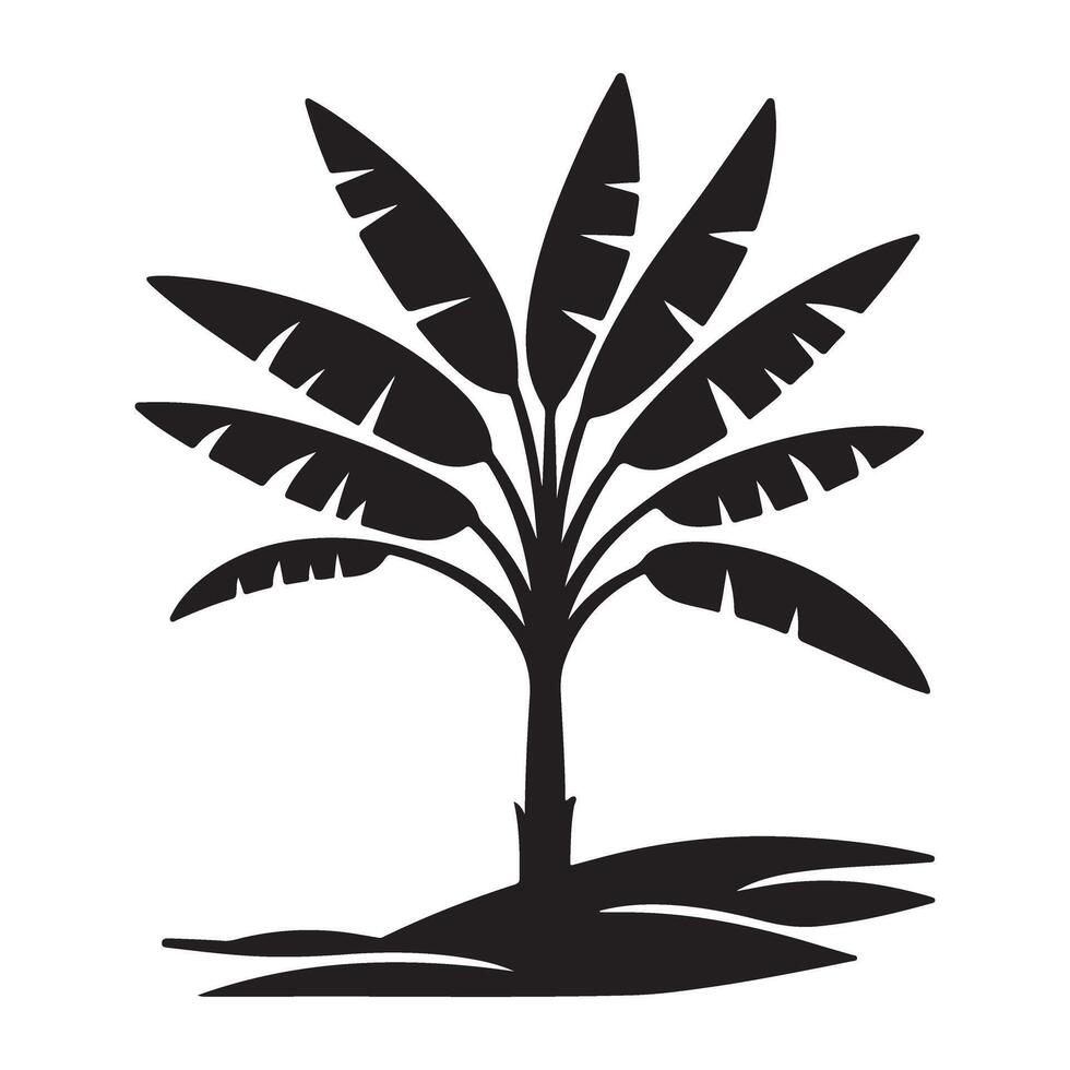 Banana Tree Silhouette Simple Tropical Design vector
