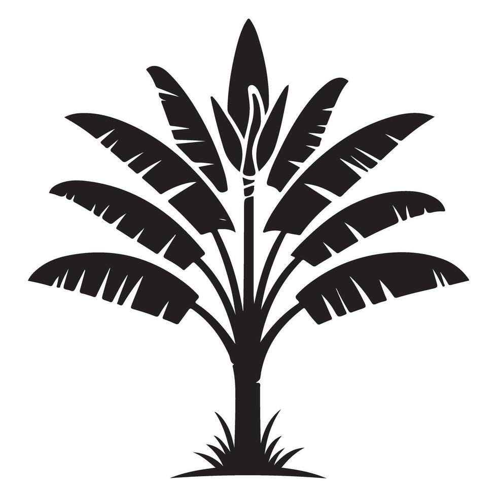Banana Tree Silhouette Illustration for Tropical Designs vector