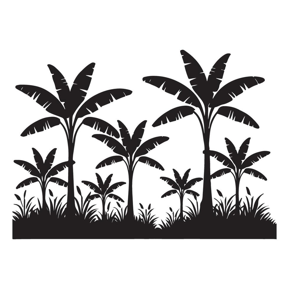 Tropical Banana Trees Silhouette Illustration vector