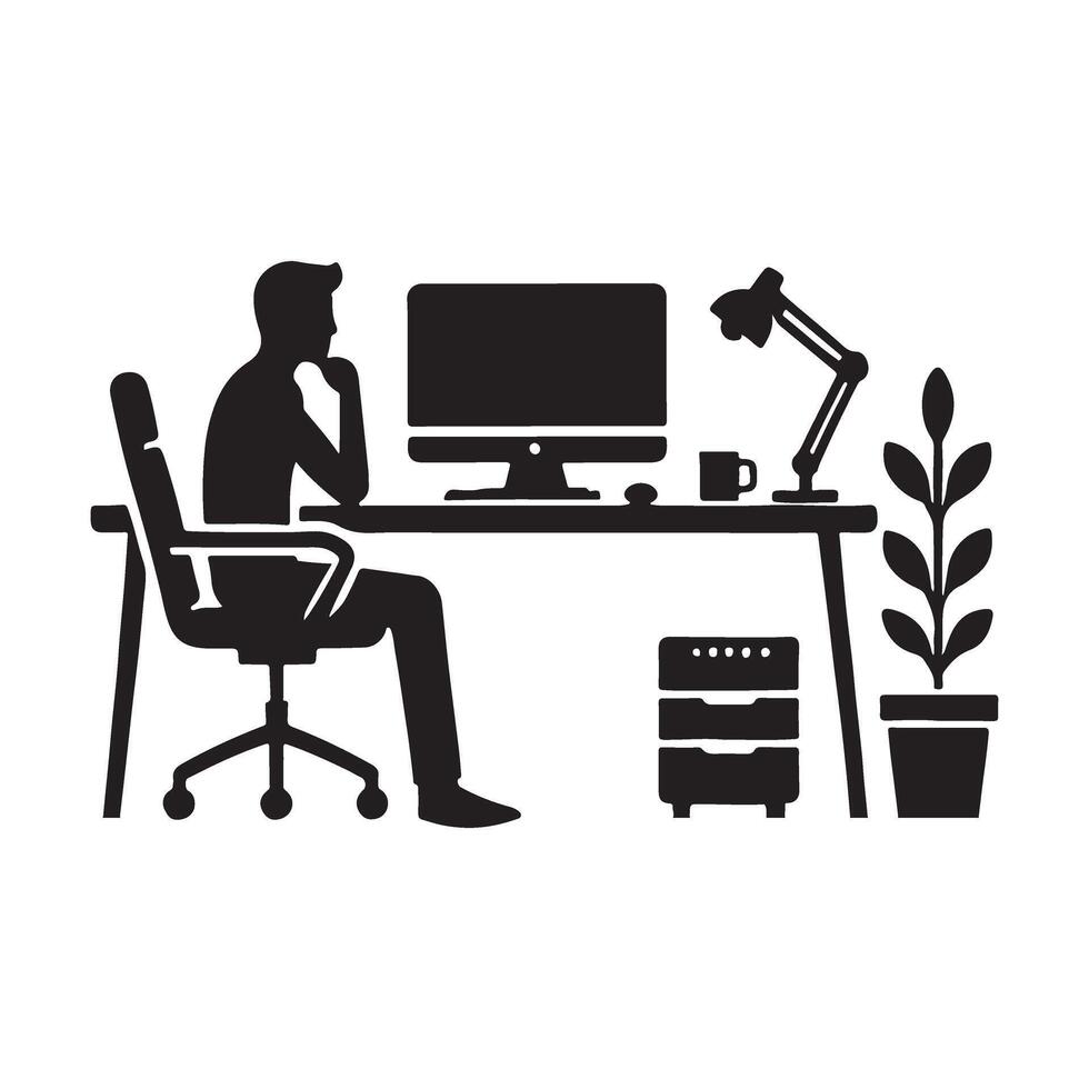 Person Working at Computer Silhouette Illustration vector
