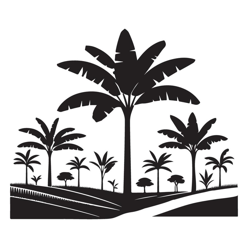 Silhouette Illustration of a Lush Banana Plantation vector