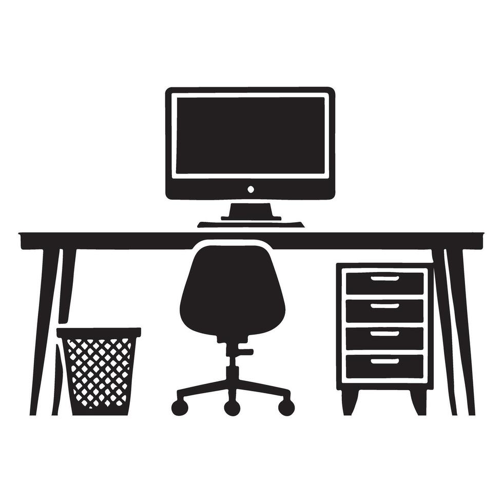 Simple Silhouette Illustration of a Modern Home Office Workspace vector