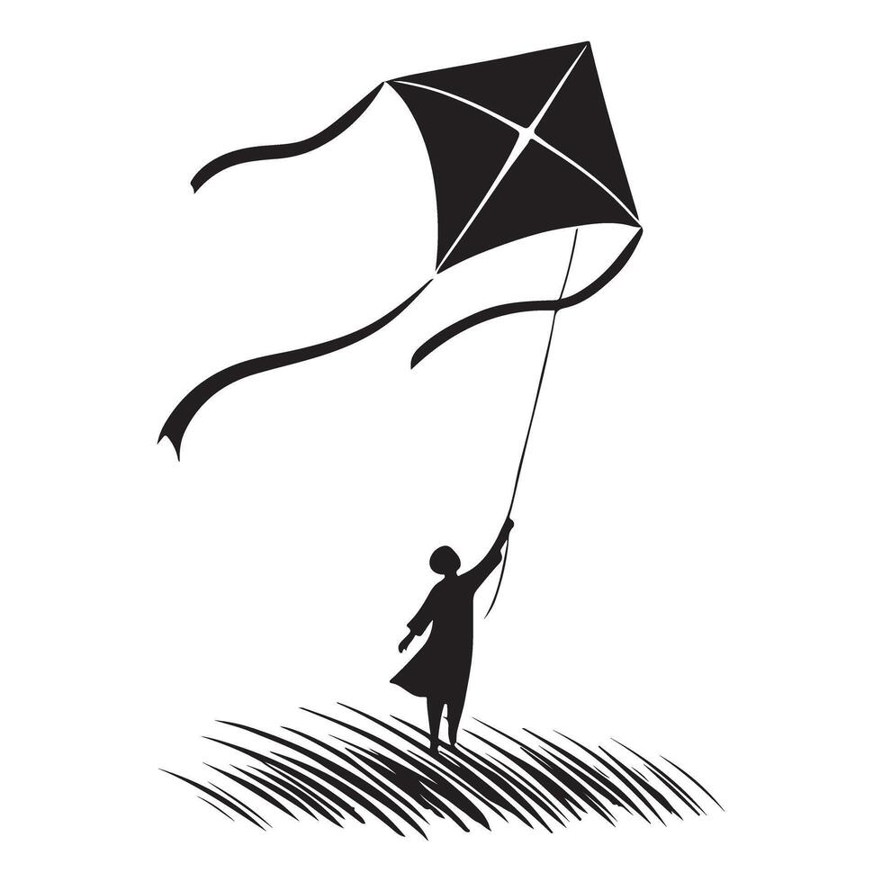 Child Flying Kite Silhouette Illustration vector