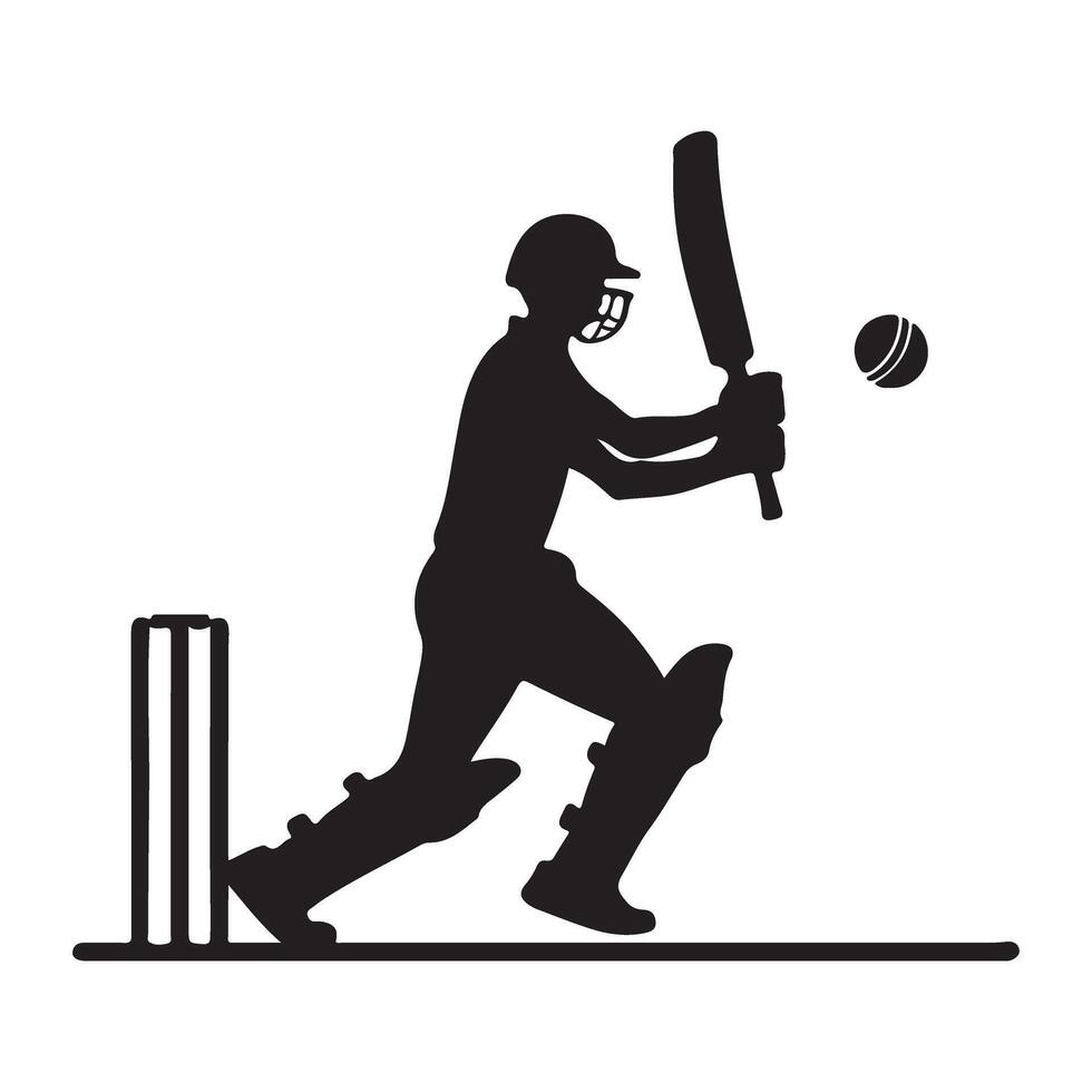 Cricket Player Silhouette Action Shot Striking a Ball vector