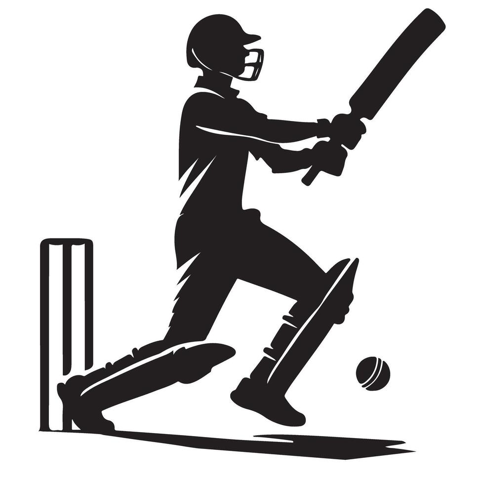 Cricket Player Silhouette Action Shot Illustration vector