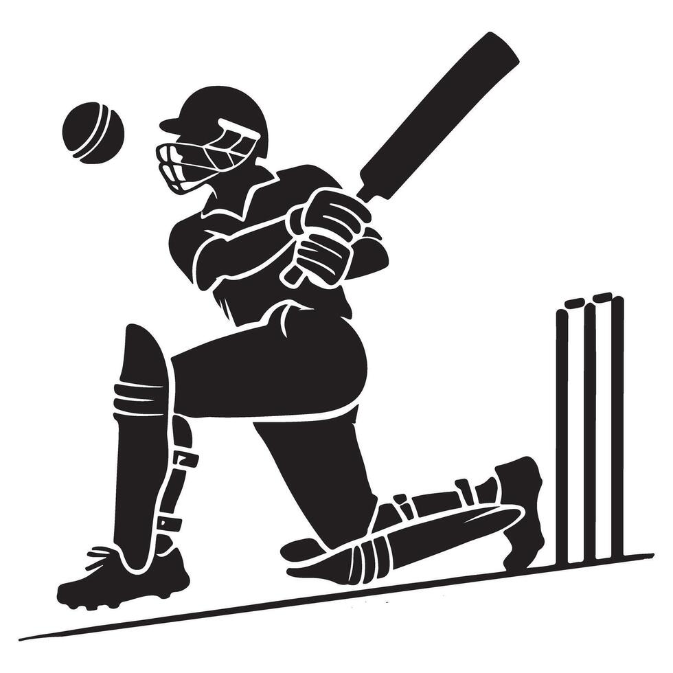 Cricket Player Silhouette Action Illustration vector