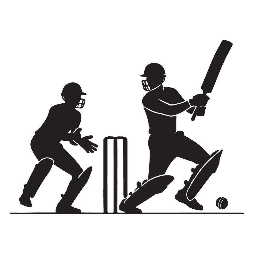 Cricket Match Action Silhouette Illustration vector