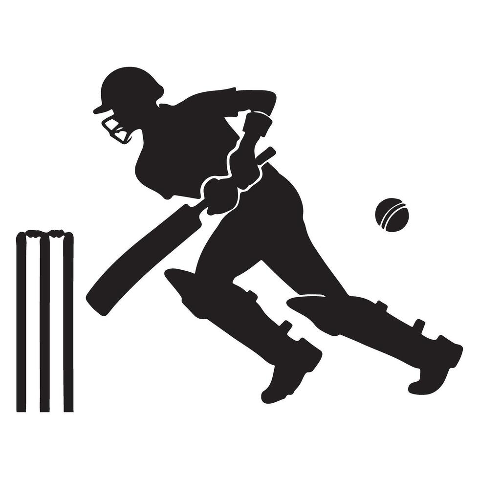 Cricket Player in Action Silhouette Art vector