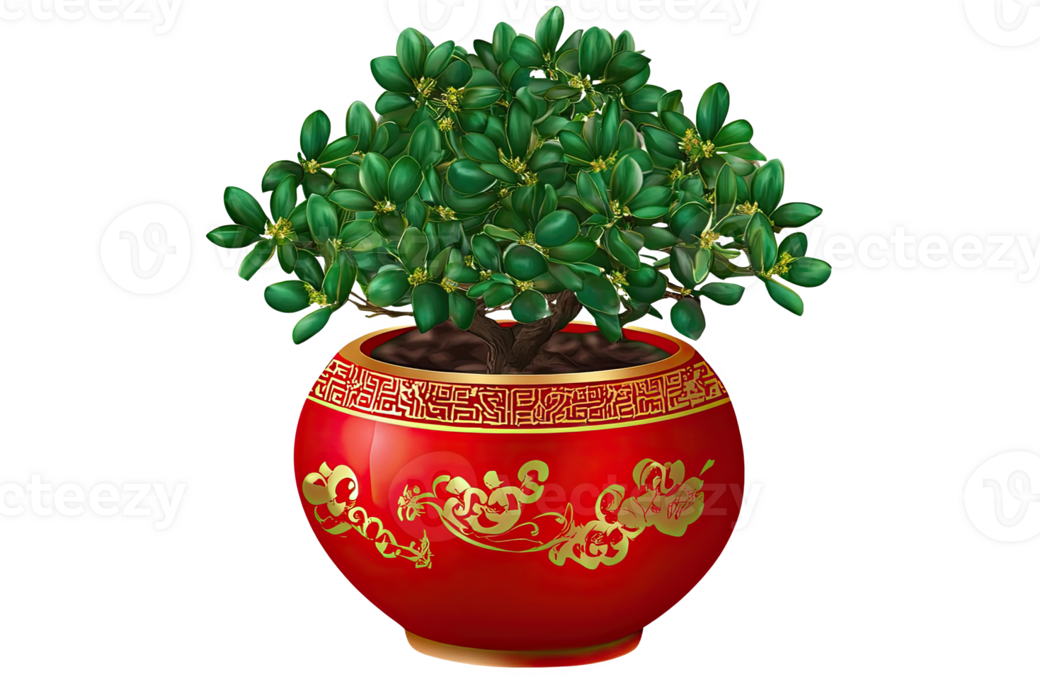 A potted plant in a red pot with gold decorations png