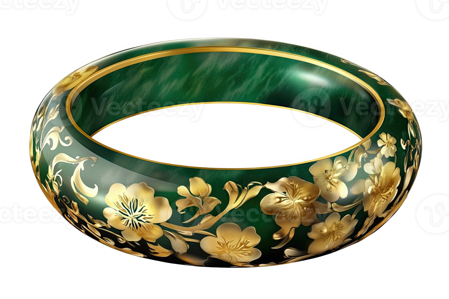 A green and gold bangle with floral designs png