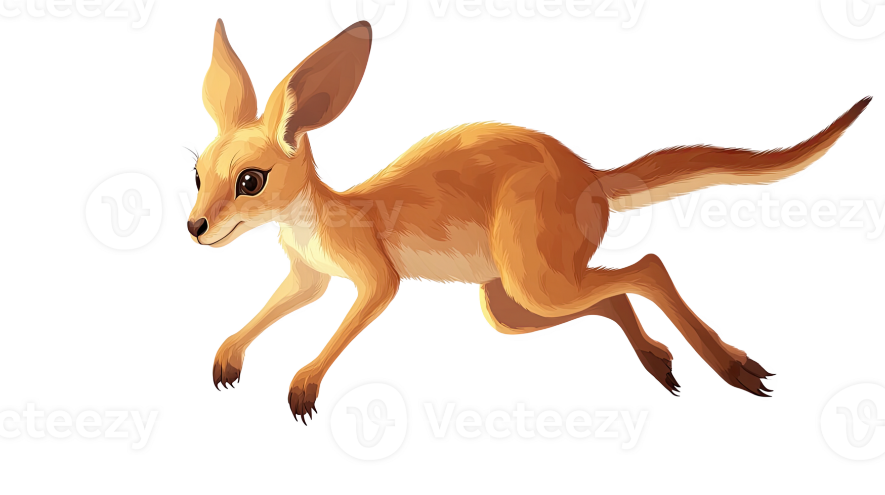 A lively kangaroo illustration, captured mid-hop, with vibrant colors on a transparent background. png