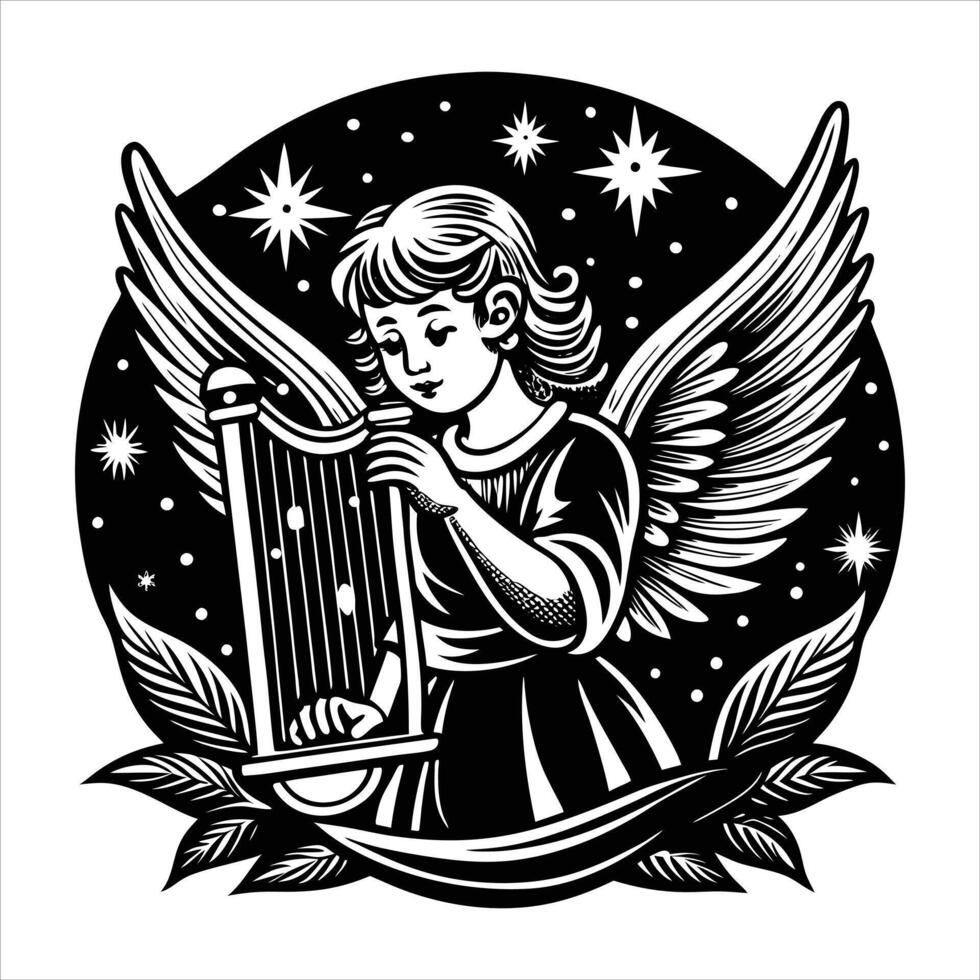 Angel playing the harp design vector