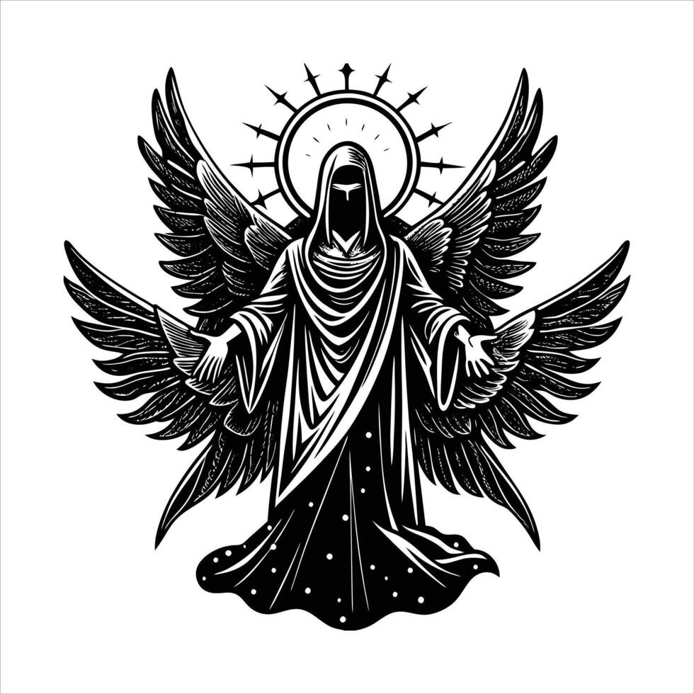 Angel Woodcut Style vector