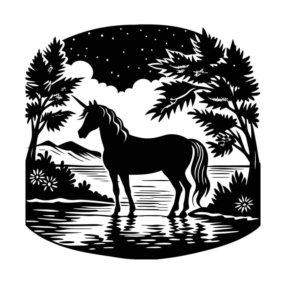 Unicorn Black and White vector