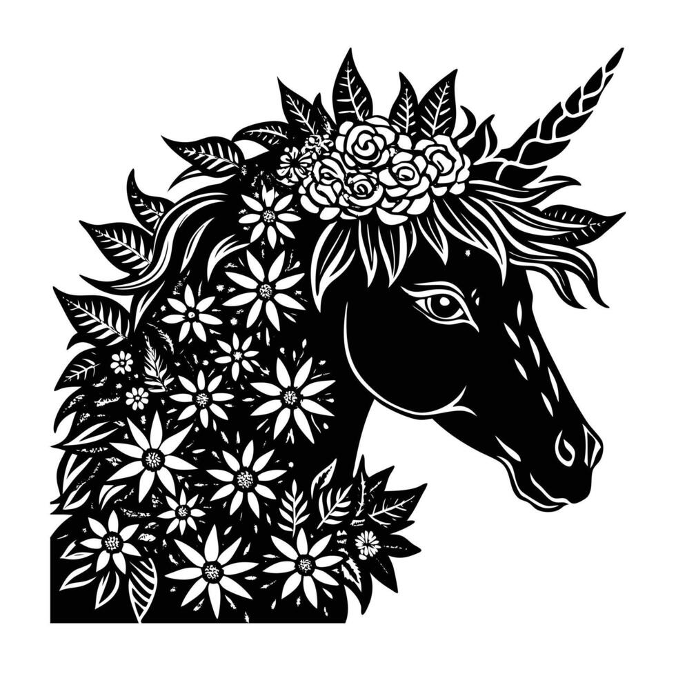 Unicorn With Floral Crown vector