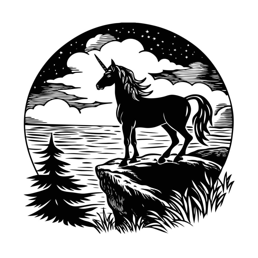 Mountain Unicorn Silhouette vector