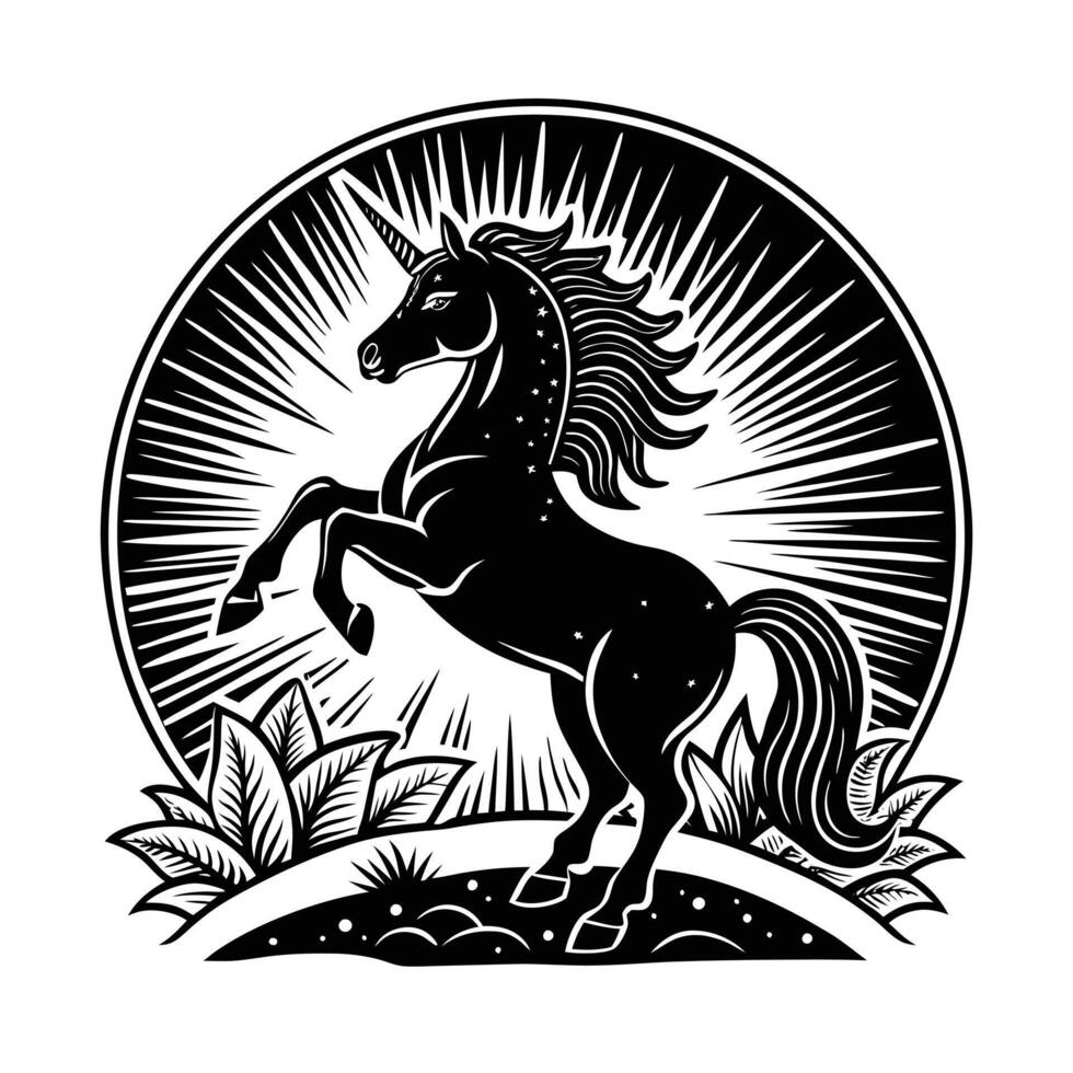 Rearing Unicorn Silhouette vector
