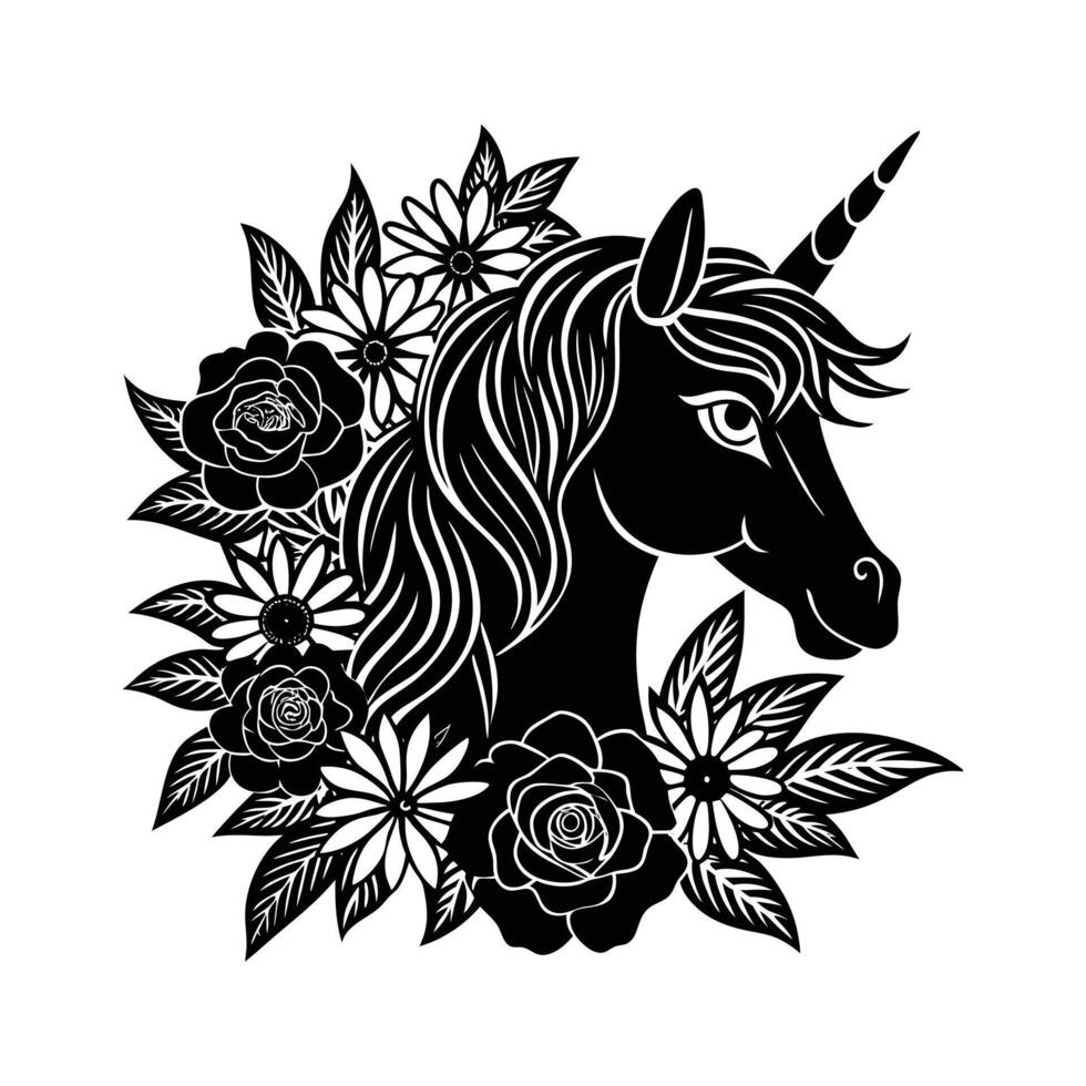 Unicorn Black White vector