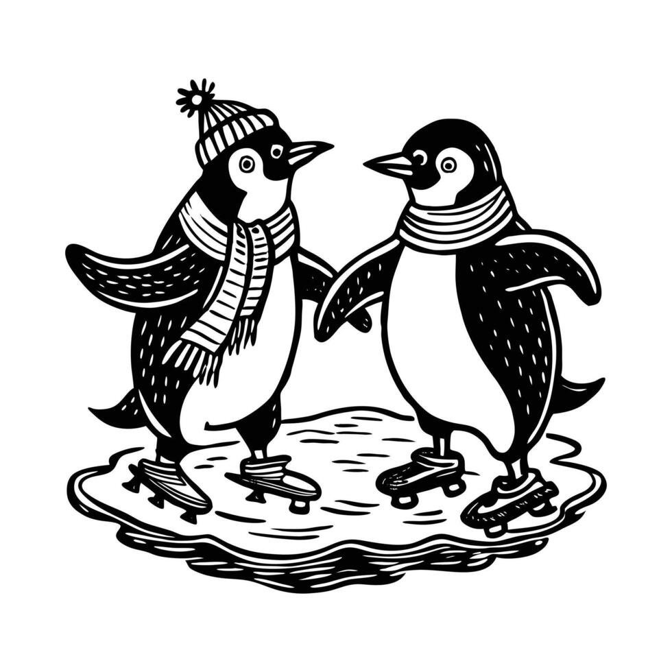 Penguins On Ice Skating Vectors