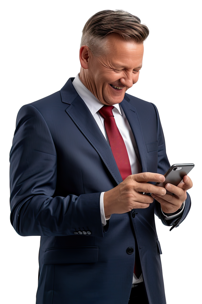 a man in a suit is looking at his phone png