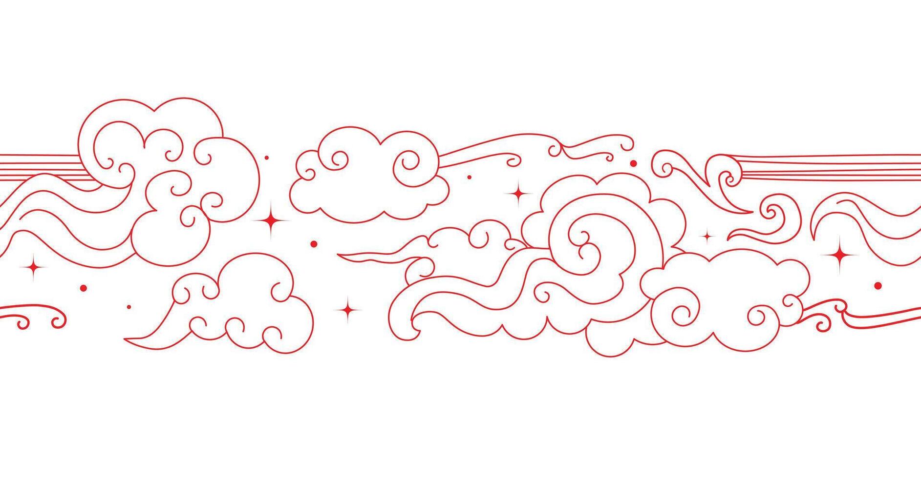 Clouds and stars. Abstract seamless pattern in oriental style. Chinese magic frame. vector