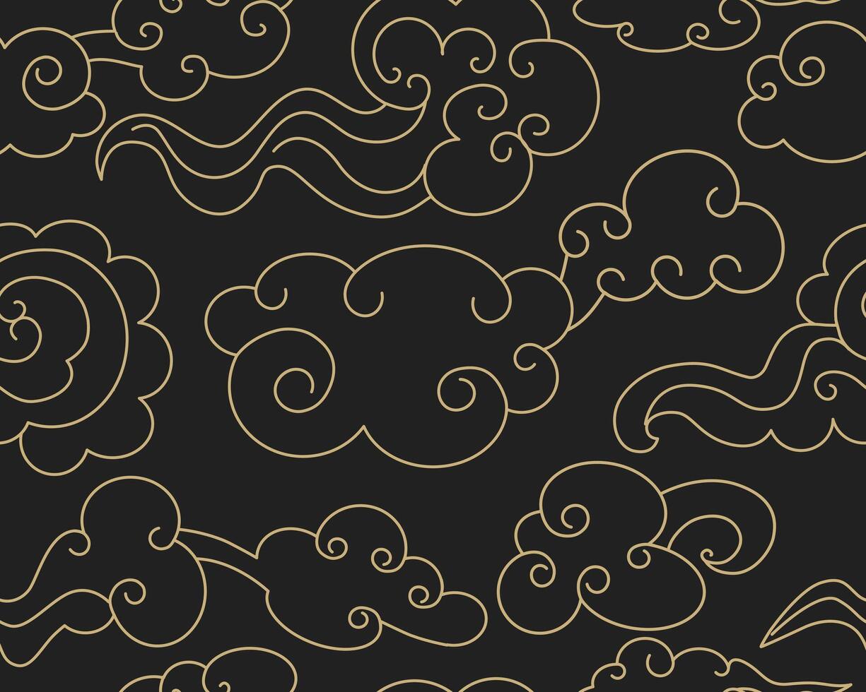 Clouds in the night sky. Abstract seamless pattern in oriental style. Decorative Chinese magic frame. vector