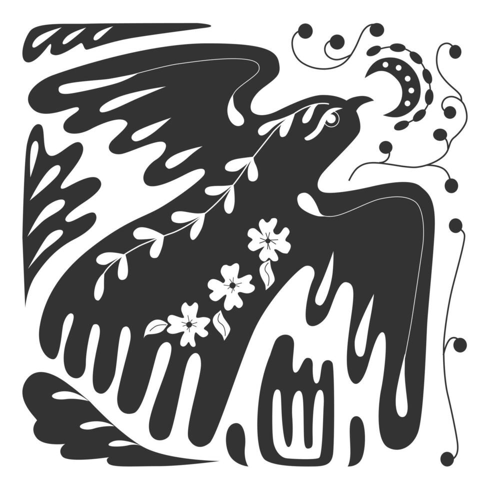 Folk ornamental bird and flowers. Best for greeting card. Template vector