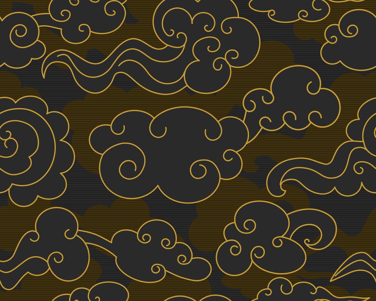 Clouds in the night sky. Abstract seamless pattern in oriental style. vector
