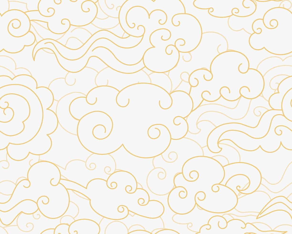Clouds seamless pattern in oriental style. Decorative Chinese gold magic frame. vector