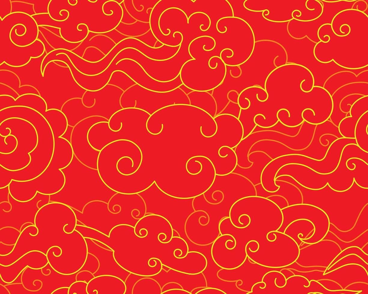 Sun, clouds in the night sky. Abstract seamless pattern in oriental style. Decorative Chinese magic vector