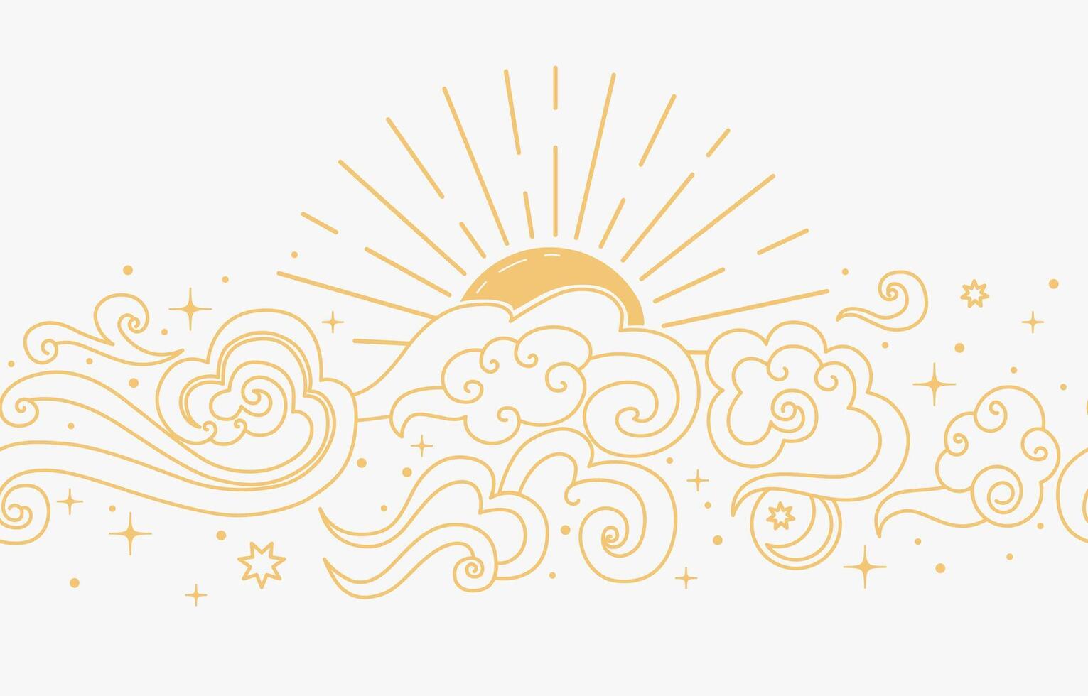 Sun, clouds in the sky.Decorative Chinese magic frame. Abstract seamless pattern in oriental style. vector