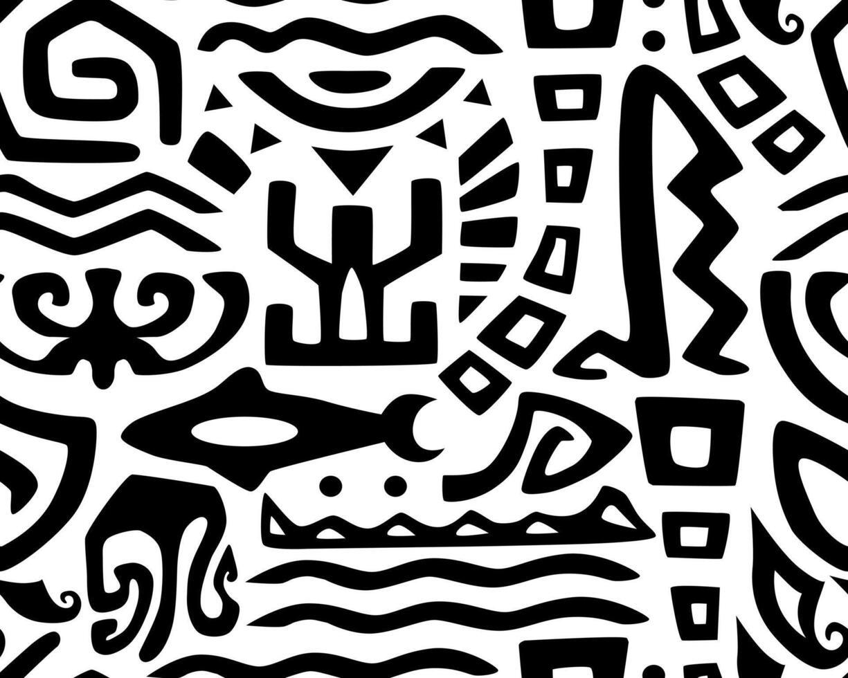 Hawaiian motifs.. Tiki seamless pattern. Aztec textile print.Geometric, background. Suitable for printing on fabric and paper, for parties. vector