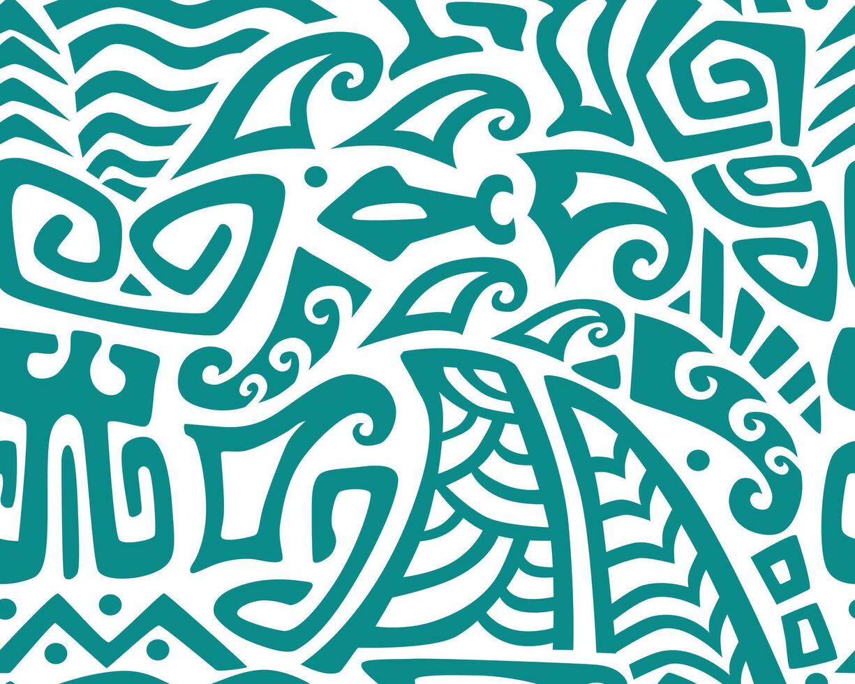 Hawaiian motifs.. Tiki seamless pattern. Aztec textile print.Geometric. Suitable for printing on fabric and paper, for parties. vector