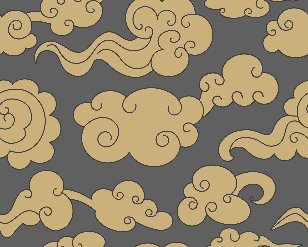 Clouds set in grey oriental style. Decorative Chinese illustration. vector