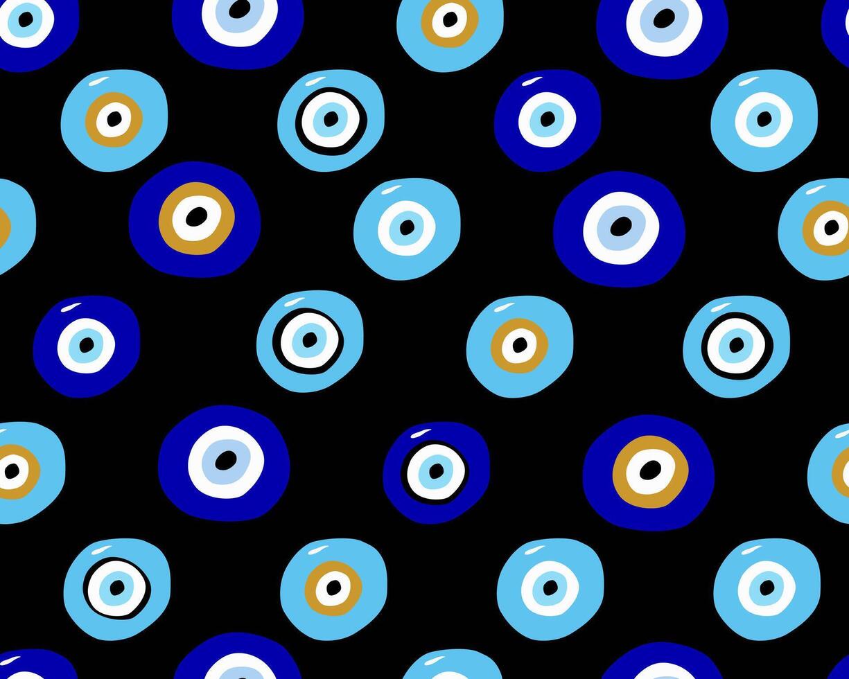 Evil eye seamless pattern. Blue and black colored textured background. Amulet vector