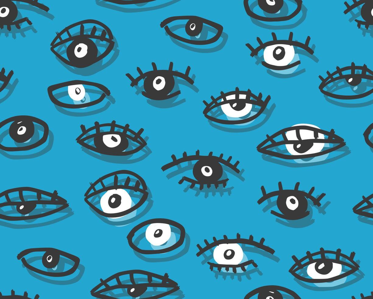 Eyes hand-drawn seamless pattern. Abstract doodle vector