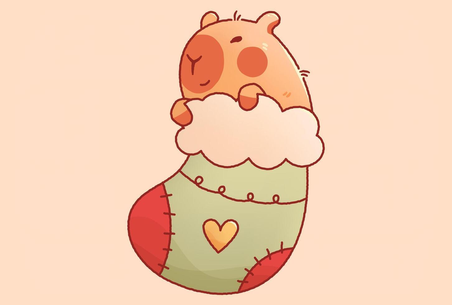 Kawaii Christmas New Year capybara sock with rough edges. vector