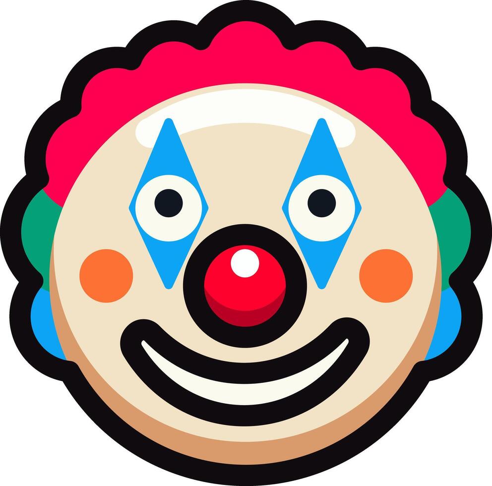 Colorful clown emoji face with a big smile and red nose. vector