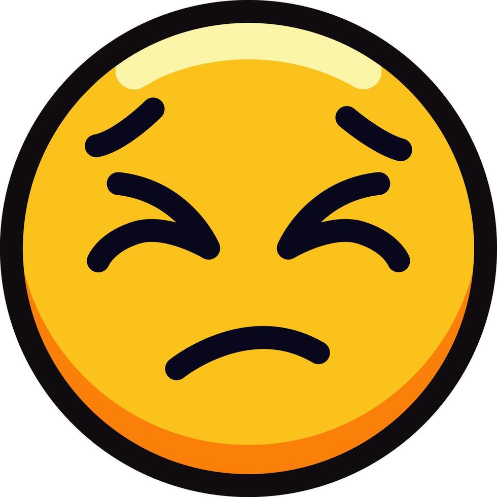 Sad emoji with a frowning expression on a yellow face. vector
