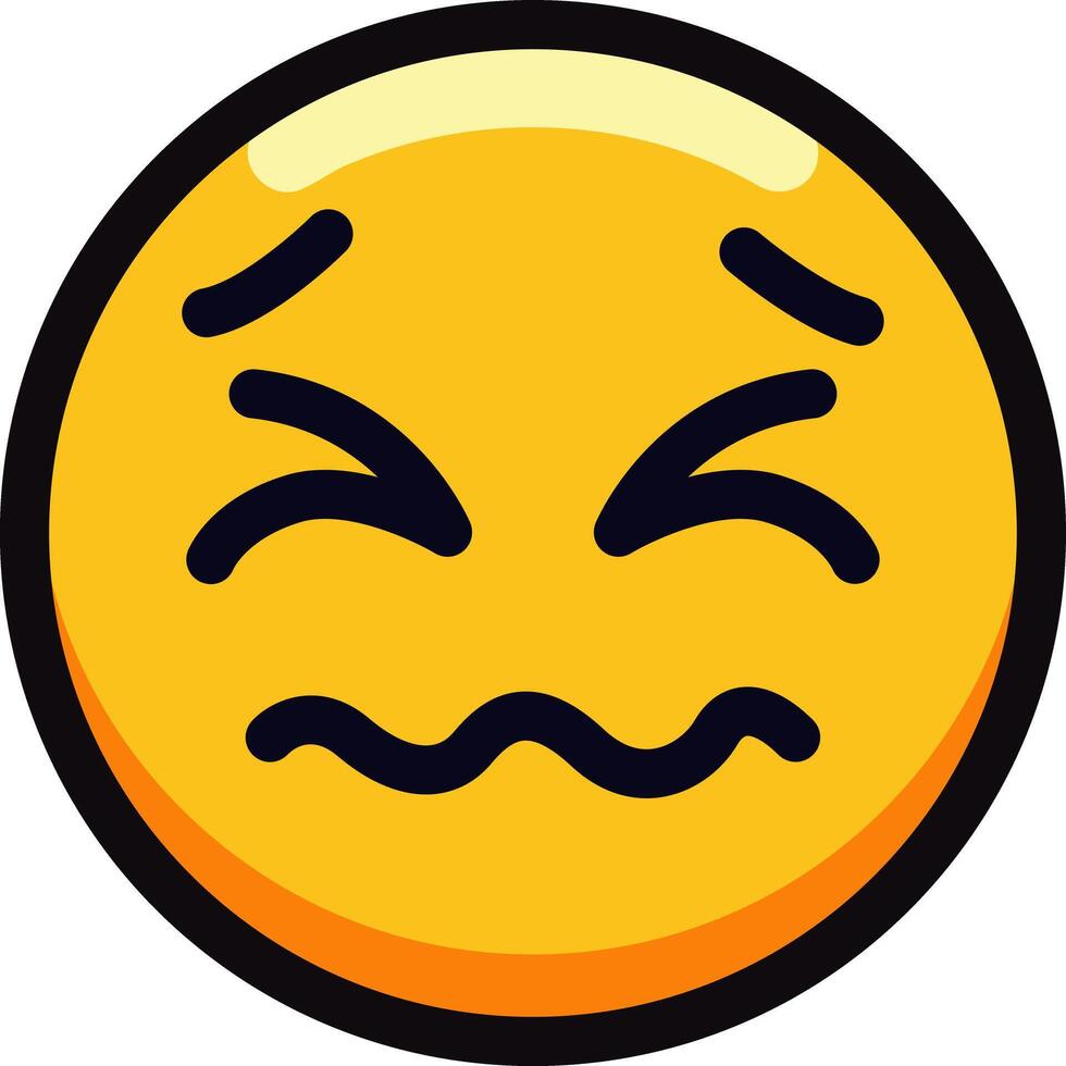 Nervous emoji face with wavy mouth and closed eyes. vector