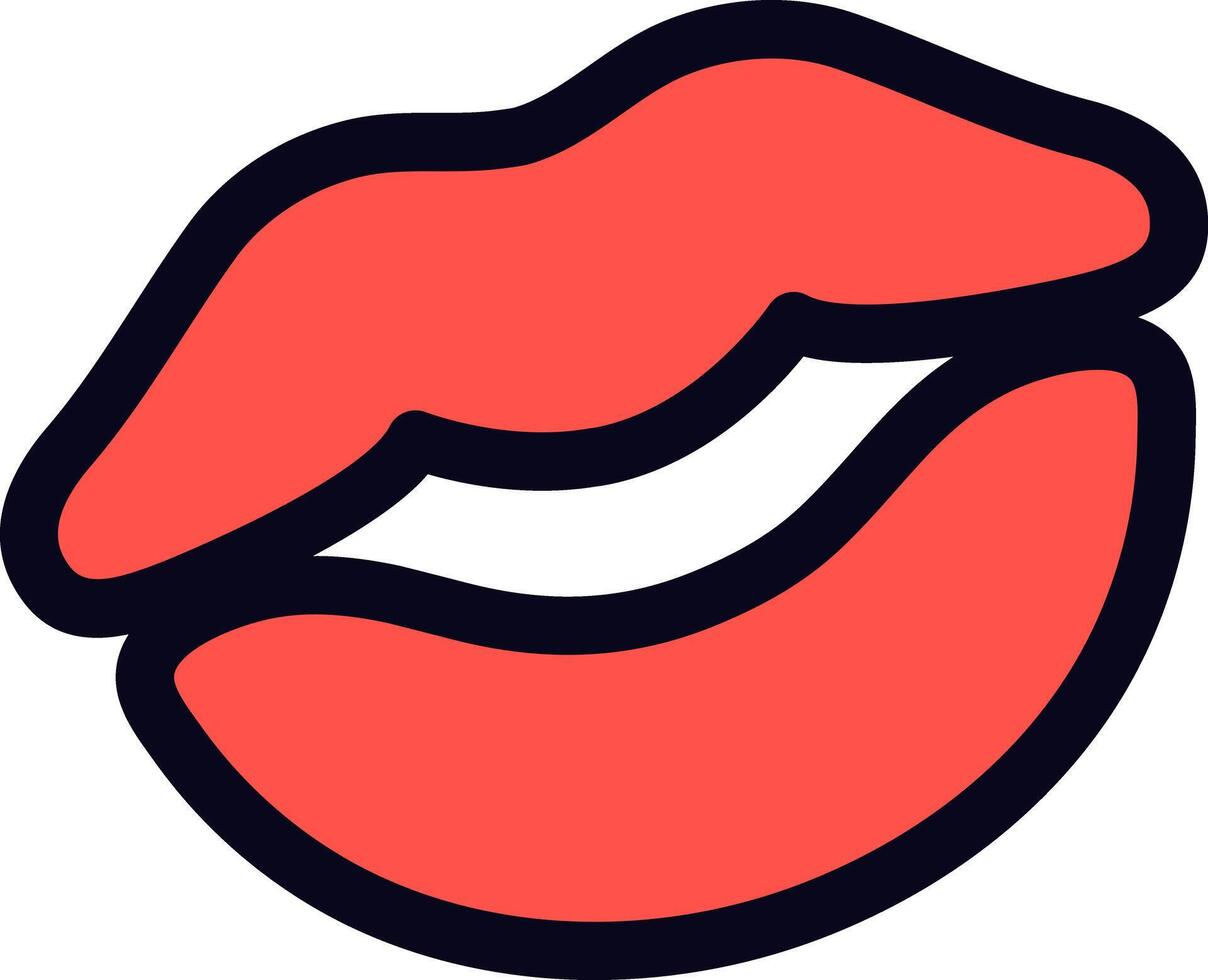 Red lips emoji symbolizing a kiss or expression of love. vector